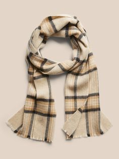 Plaid Wool Scarf | Banana Republic Plaid Scarves For Cold Weather In Winter, Classic Plaid Scarves For Fall, Casual Wool Scarves For Fall, Casual Plaid Scarves For Cold Weather, Casual Wool Plaid Scarves, Casual Plaid Wool Scarf, Classic Plaid Scarves For Winter, Scarf Outfit, Beige Plaid