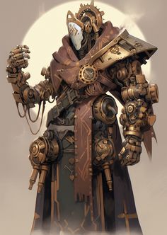 Dnd Engineer, Steampunk Android, Warforged Rune Knight, Mechanus Dnd, Steampunk Robots Concept, Steampunk Fashion Art, Armorer Artificer, Clockwork Robot, Warforged Barbarian