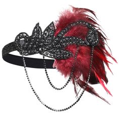 PRICES MAY VARY. Material: Feathers, blinking crystal rhinestones, beads and pearls. Size: One size fits most with an elastic band. Feature: This elegant headpiece features silver crystal rhinestones bursting through soft feathers, which pairs perfectly with your showgirl outfit. Occasion: Perfect for Cocktail, prom, evening party, event, Christmas, dancing, 1920s Gatsby party, Art Deco party, etc. Perfect Gift: This stunning flapper headpiece can be a sophisticated gift for your mom, sisters, g Charleston Costume, Estilo Charleston, Great Gatsby Headpiece, Style Année 20, Flapper Accessories, 1920s Headband, Gatsby Headpiece, Flapper Headpiece, 1920s Headpiece