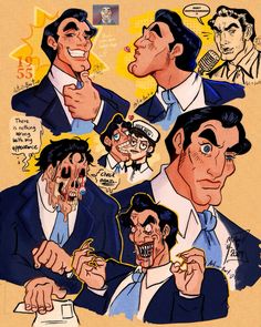 an image of some cartoon characters with different expressions on their face and body, including one man in a suit