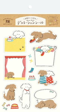 stickers with dogs on them in different colors and sizes, including the words happy birthday