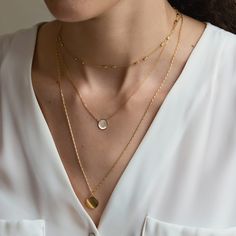 Gold Round Disc Long Necklace, Dainty Gold Coin Necklace – AMYO Jewelry Disc Duo, Pear Shaped Diamond Necklace, Italian Chain, Three Necklaces, Diamond Choker Necklace, Layered Choker Necklace, Silver Necklace Set, Layered Necklace Set, Diamond Choker