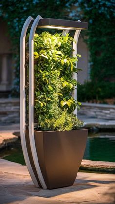 an outdoor planter with plants growing in it