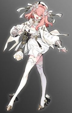 an anime character with pink hair and white clothes, holding a knife in her hand