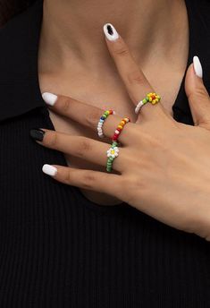 ⚡️Buy 4Pcs Floral Beads Ring Multi Color One Size under $5.00 in Rings Online. Size: One Size Composition:Plastic Diameter: 0.79inch/2cm Style:Casual. ✓2022 NEW YEAR SALE | $10 OFF OVER $75 CODE: NY1 I $25 OFF OVER $125 CODE: NY2 | $35 OFF OVER $215 CODE: NY3✓Free Shipping on all orders over $69 USD.. Check reviews and order 4Pcs Floral Beads Ring today. Trendy Scarves, Beads Ring, Bodycon Floral Dress, Sparkle Jewelry, Exclusive Fashion, Beaded Rings, Earring Necklace, Delicate Bracelet, Ring Earrings