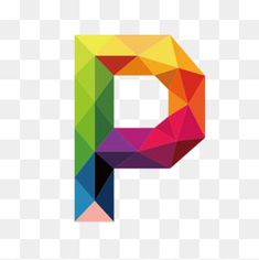 the letter p is made up of multicolored triangles, which are arranged in different colors