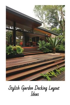 Stylish wooden garden deck with lush plants and outdoor seating. Modern Raised Decking Ideas, Tiered Decking Ideas, Decking Levels, Decking With Raised Beds, Two Level Garden Ideas, Tiered Garden Ideas, Sleeper Tiered Garden, Daffodils Planting, Tiered Deck