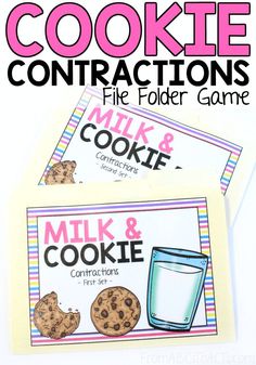 two cookies and milk game cards with the text cookie contraptions