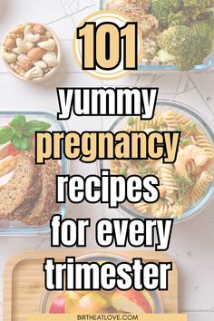 the words 101 yummy pregancy recipes for every trimesterer are shown