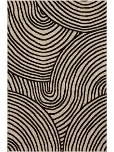 a black and white rug with wavy lines