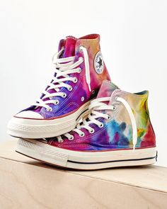 Hi Top 70 in Rainbow– riverside tool & dye Rainbow Converse, Converse Chuck 70 High Top, Chuck 70 High Top, Classic Converse, Converse Chuck 70, Black Crane, Chuck 70, Shoe Art, Hi Top