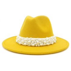 FREE SHIPPING ON ALL ORDERS OVER $50 | 100% SATISFACTION GUARANTEED Click "ADD TO CART" To Get Yours Now | Up To 60% OFF ✨ Featuring a wide brim design, this Arimonz Jazz Fedora Hat Women White Felted Top Cap is perfect for providing protection from the sun and creating a timeless and elegant look. The beautiful pearls band adds a touch of luxury to the classic fedora style, making it an accessory that is sure to turn heads. The solid color felt fedora with a brim is great for daily wearing! It' Fedora Hat Style, Gloves Fashion, Female Dress, Yellow Pearl, Fedora Hat Women, Fedora Hats, Dress Hat, Felt Fedora, Pearl And Lace