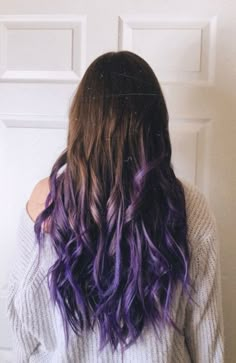 Dark Brown Purple Hair Ombre, Good Colors To Dye Dark Brown Hair, Ombre Hair Brown To Purple, Purple Hair Dye Highlights, Purple Hair On Dark Brown Hair, Brown And Dark Purple Hair, Brown To Dark Purple Ombre Hair, Purple Hair Brown Hair, Dark Brown Hair With Dyed Tips