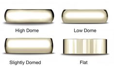 four different types of buttons with the words high dome, low dome, and flat