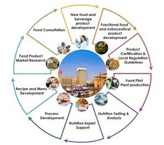 a circular diagram with many different things in the center, including buildings and other things