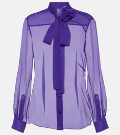 Find DOLCE & GABBANA Tie-neck Silk Chiffon Blouse on Editorialist. Material: 100% silk. Care instructions: dry clean. Made in Italy. Designer color name: Purple. Closure: button-down. Self-tie neck. Purple Silk Blouse For Work, Purple Silk Blouse For Workwear, Purple Silk Evening Blouse, Elegant Purple Office Blouse, Sheer Silk Office Blouse, Purple Silk Formal Blouse, Formal Purple Silk Blouse, Elegant Purple Silk Blouse, Purple Silk Top For Formal Occasions