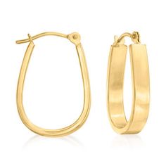 Ross-Simons - 14kt Yellow Gold Wide Oval Hoop Earrings. 3/4". Crafted in polished 14kt yellow gold, these wide oval hoop earrings add classic, effortless style to any outfit. You'll get so much wear from this well-priced pair! Hanging length is 3/4". Snap-bar, 14kt yellow gold wide oval hoop earrings. Classic Oblong Hoop Earrings, Yellow Gold Oblong Hoop Earrings, Oval Hoop Earrings, Yellow Gold Bangle, Necklace Extender, Gold Rope Chains, Natural Gold, Toggle Bracelet, Gold Bangle Bracelet