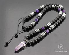 "Men's Necklace Amethyst Onyx Boho Long Adjustable Protection Yoga Mala Gemstone Hematite Beaded Necklace Gift For Him Mother's Day Gift Free fast shipping 3-5 business days delivered to the purchaser all necklaces -ALL THE PRODUCTS AT ELISAJEWELRYART ARE HANDMADE AND MADE WITH NATURAL BEADS. -WHAT DOES THE ONYX STAND FOR A powerful protection stone, Black Onyx absorbs and transforms negative energy, and helps to prevent the drain of personal energy. Black Onyx aids the development of emotional Black Amethyst Gemstone Beads Jewelry, Black Amethyst Beads Jewelry 8mm, Black Amethyst 8mm Bead Jewelry, Black Amethyst Gemstone Beads Necklace, Adjustable Black Amethyst Jewelry, Black Beaded Amethyst Jewelry, Adjustable Purple Necklace With Black Beads, Yoga Mala, Personal Energy