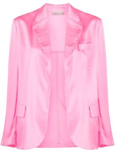 hot pink satin finish notched lapels two chest welt pockets two side flap pockets long sleeves straight hem Blazer Pink, Pink Satin, All Brands, Outerwear Women, Welt Pockets, Satin Finish, Flap Pocket, Welt Pocket, Blazer Jacket