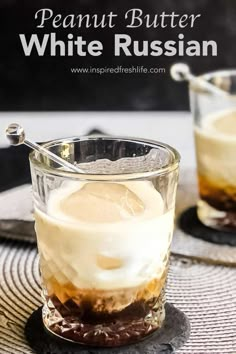 two glasses filled with ice cream on top of a table