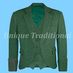 Scottish Crail Argyle Jacket Wool Waistcoat Green Tweed jacket Material: Wool Color: Green All Color Available Good Quality Deliver within 15 Days Green Single Breasted Tweed Jacket, Green Single Breasted Tweed Jacket With Long Sleeves, Green Single-breasted Long Sleeve Tweed Jacket, Tweed Jacket With Button Closure, Fitted Tweed Outerwear With Buttons, Long Sleeve Tweed Jacket With Button Closure, Green Long Sleeve Sport Coat For Fall, Green Wool Sport Coat With Pockets, Green Single-breasted Tweed Jacket For Fall