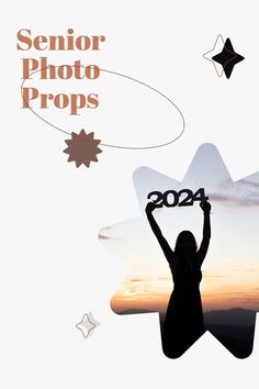 a woman is holding up a sign with the words senior photo props in front of her