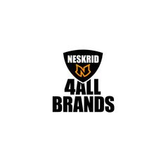 the logo for 4 all brands is black and yellow with an orange shield on it