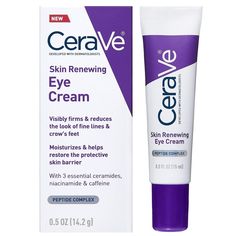 CeraVe Skin Renewing Eye Cream For Wrinkles | Under Eye Cream With Peptides + Caffeine + Niacinamide | Anti Aging Eye Cream For Wrinkles & Crows Feet | Paraben Free & Opthalmologist Tested Cerave Eye Cream, Best Drugstore Eye Cream, Drugstore Eye Cream, Eye Cream For Wrinkles, Caffeine Eye Cream, Under Eye Cream, Hyaluronic Acid Moisturizer, Eye Wrinkle Cream, Hydrating Eye Cream