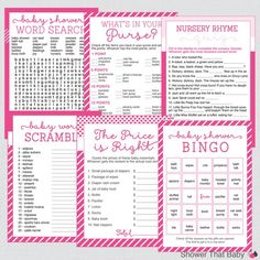 a pink and white printable baby shower game