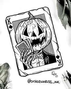 a black and white drawing of a jack - o'- lantern on top of a table