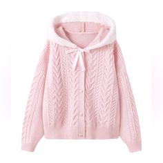 New Without Tags Baby Pink Size Large Button Down Front Material: 100% Polyester Care Instructions: Hand Wash Or Professional Dry Clean Pit To Pit: 25" Length: 24" Pink Sweater Outfit, Romwe Sweater, Baby Pink Sweater, Knit Bow, Hooded Cardigan Sweater, Kawaii Fashion Outfits, Sweater Trends, Plus Size Cardigans, Pink Cardigan