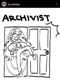 an image of a cartoon character in front of a door with the words archivist