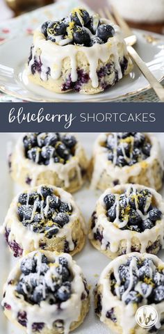 blueberry shortcakes with white icing on a plate