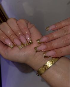 Gold Chrome Nails, Drip Nails, French Acrylic Nails, Short Acrylic