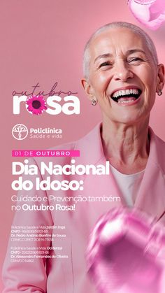 an older woman is smiling with pink balloons in the air above her head and words that read, dia naciona do idos?