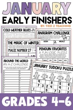 the january early finishers activity pack for students to practice numbers and subtractions