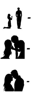 the silhouettes of two people are shown in different positions, one is kissing the other