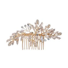 Gold CrystalLeaf with Pearl Hair Comb