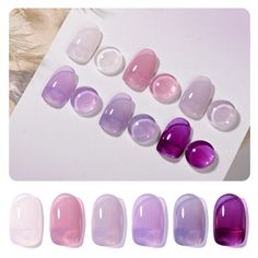 PRICES MAY VARY. Sheer Gel Polish: Apply several layers to build up the color from clear translucent to solid opaque. Package Includes: 6 gel polish colors of 0.22 fl.oz (6.5ml) each. Basic gel nail set to enjoy the nail art from the comfort of your own home! Easy To Use: Cure with UV light for 60s to a complete dry. Long-Lasting: Up to 4 weeks if properly applied base coat & top coat. Tips: Buff your nail bed lightly before applying to prevent early peeling off. Gel Clear Pink Nails, Sheer Gel Manicure, Transparent Jelly Nails, Sheer Lilac Nails, Translucent Purple Nails, Pink Gel Polish Colors, Jelly Color Nails, Purple Jelly Nails, Jelly Gel Nails