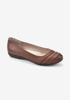 This classic and comfortable ballet flat will bring sophisticated elegance to your any day look. Feminine detail on vampSoft memory foam cushioned insolePerforated arch support padFlexible outsole3/4" heel Classic slip-on ballet flats available in full and half sizes 7-9, 10, 11 | Women's Clara Flat by Cliffs in Cognac Burnished Smooth (Size 9 M) Wedge Dress Shoes, Comfortable Ballet Flats, Comfy Flats, Flat Wedges, White Mountain Shoes, Blue Flats, White Mountain, Comfortable Flats, Womens Sandals Flat