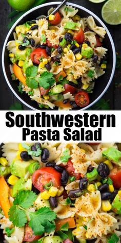 southwest pasta salad with black olives, corn and tomatoes