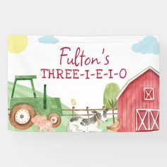 a children's book cover with farm animals on it and the words fulton's three - e - o