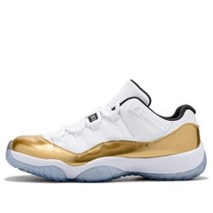 Air Jordan 11 Retro Low Closing Ceremony Basketball Shoes/Sneakers Gold Sneakers With Rubber Sole For Sports, Gold Sports Sneakers With Rubber Sole, Gold Sneakers With Abzorb Midsole For Sports, Gold Basketball Shoes With Boost Midsole For Sports, Gold Basketball Shoes With Boost Midsole, Gold Custom Sneakers For Sports With Branded Insole, Gold Jordan Shoes For Sports, Gold Jordan Shoes With Round Toe For Sports, Gold Sneakers With Air Cushioning For Sports