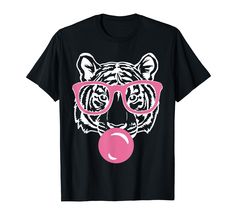 PRICES MAY VARY. A uniquely designed Cute Tiger with Pink Glasses Blowing a Gum Bubble. Perfect for those who love things related to cats, nerd cat, crazy catlady, fluffy kitty, kitten, cheetah, cougar, jaguar, leopard, tiger, Tiger meme, space Tiger, nerd lion. Cool Tiger Tee. Kawaii Tiger Tee. Great gift for your friends, wife, lover, girlfriend, boyfriend, daughter, for kids, for toddlers, for preschoolers Lightweight, Classic fit, Double-needle sleeve and bottom hem Cat And Tiger, Kawaii Tiger, Nerd Cat, Gum Bubble, Cool Tiger, Fluffy Kitty, Blowing Bubble Gum, Jaguar Leopard, Pink Glasses