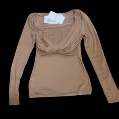 Bought From A Local Boutique.M But Has A Brand Name On It. Brand: Ninexis Size: Small Only One Available In This Style! Beige Stretch Top For Party, Casual Foldover Top For Party, Trendy Beige Tops For Night Out, Casual Party Top With Foldover Style, Fitted Beige Top For Night Out, Beige Top For Night Out In Fall, Beige V-neck Top For Night Out, Casual Fitted Blouse With Foldover Top, Fitted Casual Blouse With Foldover Top