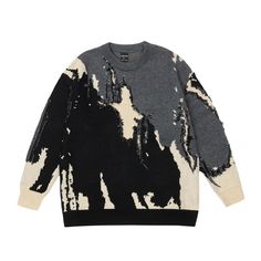 Distressed Splat Blend Sweater - h0neybear Mode Hip Hop, Male Sweaters, Ripped Sweater, Streetwear Sweater, Loose Knit Sweater, The Cardigans, Streetwear Male, Pullover Mode, Pull Oversize