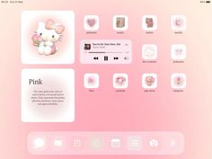 a pink background with various icons and buttons