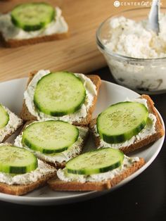 cucumber sandwiches on toasted bread with cottage cheese