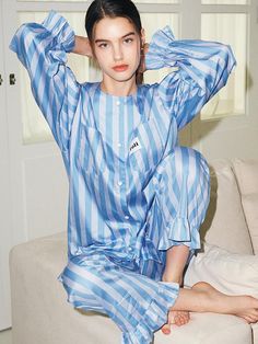 Composition : See detailed pageColor : Blue Stripe_SM, Blue Stripe_MLCountry of Origin : Republic of Korea Building Closet, Striped Pyjamas, Sleepwear Sets, Comforters Cozy, Lingerie Sleepwear, Curator Style, Ruffle Trim, Nightwear, Blue Stripes