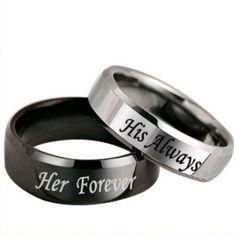 His Always/Her Forever Couple Ring Titanium Steel Rings. Men's/Women's Ring Shape: Round Base Metal: Titanium Steel Metal: Titanium Steel Couple Promise Rings, Christian Wishes, Couples List, Engraved Promise Rings, Black Titanium Ring, Custom Vehicles, Matching Couple Rings, Wedding Ring Bands Set, Broken Dreams